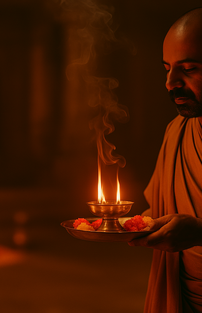 Spiritual meditation with oil lamps